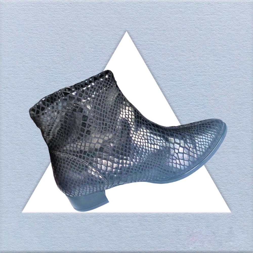 NR Rapisardi Firenze Stylish Black Faux Snakeskin Ankle Boots EU 38 US 7.5